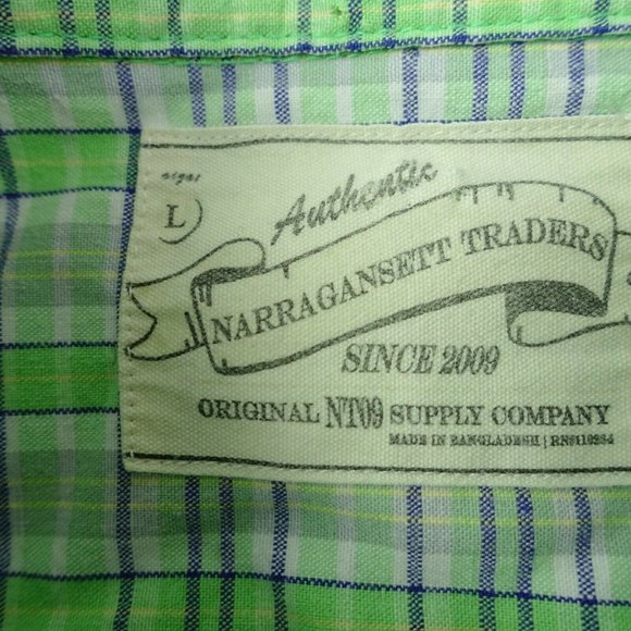 Narragansett Traders  Men's Large Green Plaid Cotton  Button-Up Shirt - Picture 3 of 5